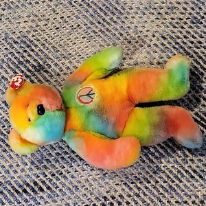 Ty Peace Bear tie-dyed bear 14" with Pease sign embroidered patch, tag c…